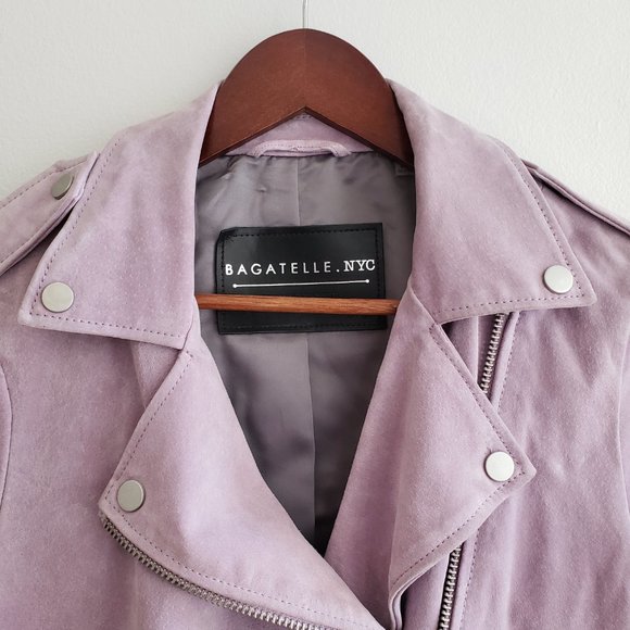 Suede leather lavender bagatelle biker jacket size s - Picture 3 of 7
